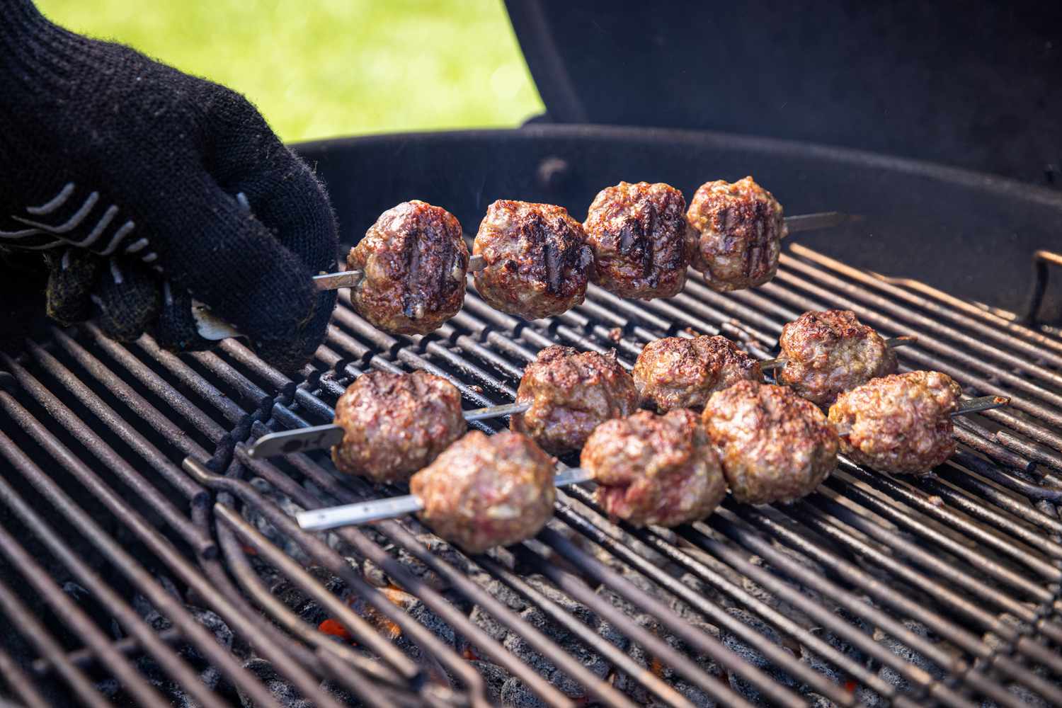 Skewered Meatballs Flipped on the Grill