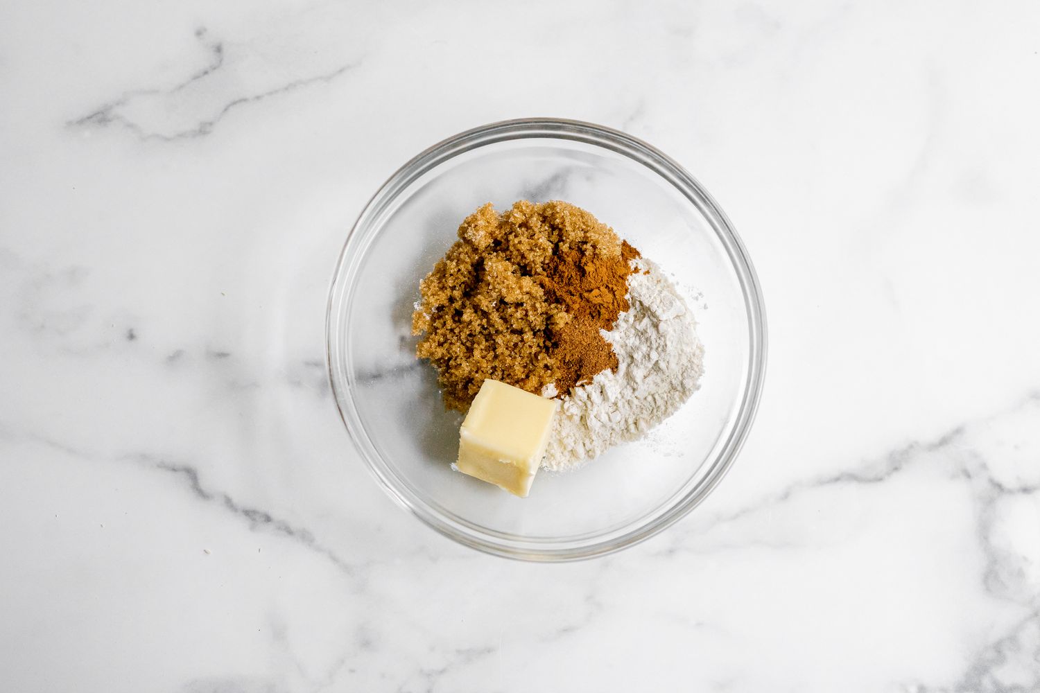 Brown Sugar, Butter, and Flour in a Bowl for Apple Fritter Bread Recipe