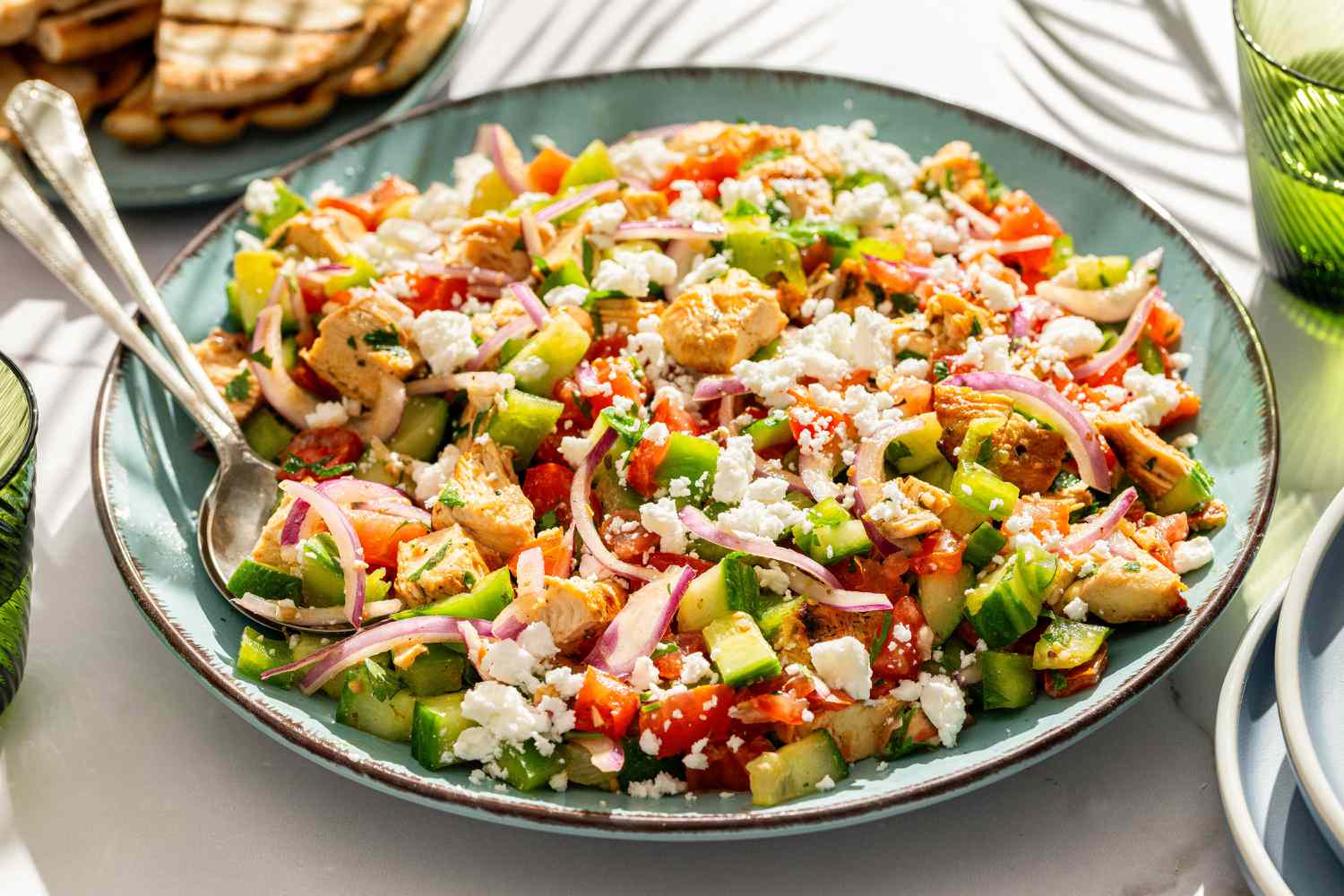 large plate of Greek Grilled Chicken Salad