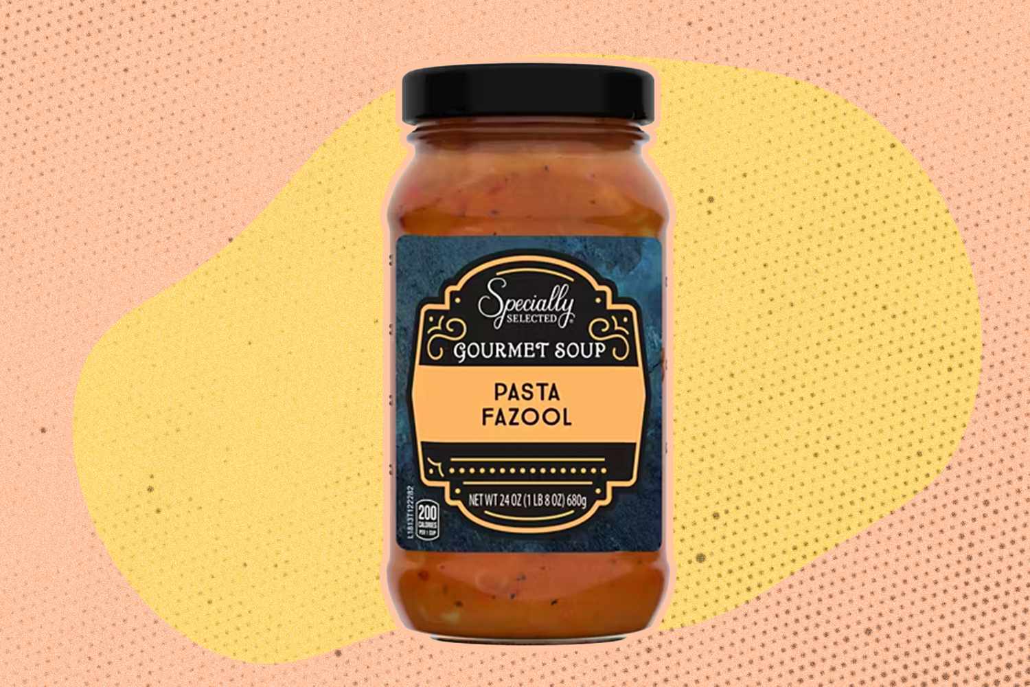 An ALDI pasta fazool jar on an illustrated background