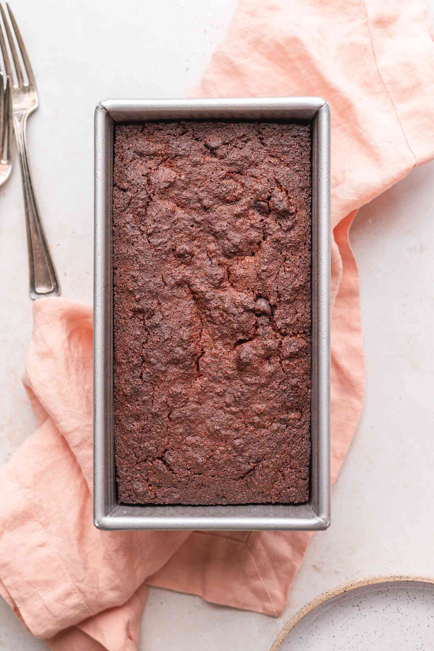 Gluten-free almond flour banana bread in loaf pan.