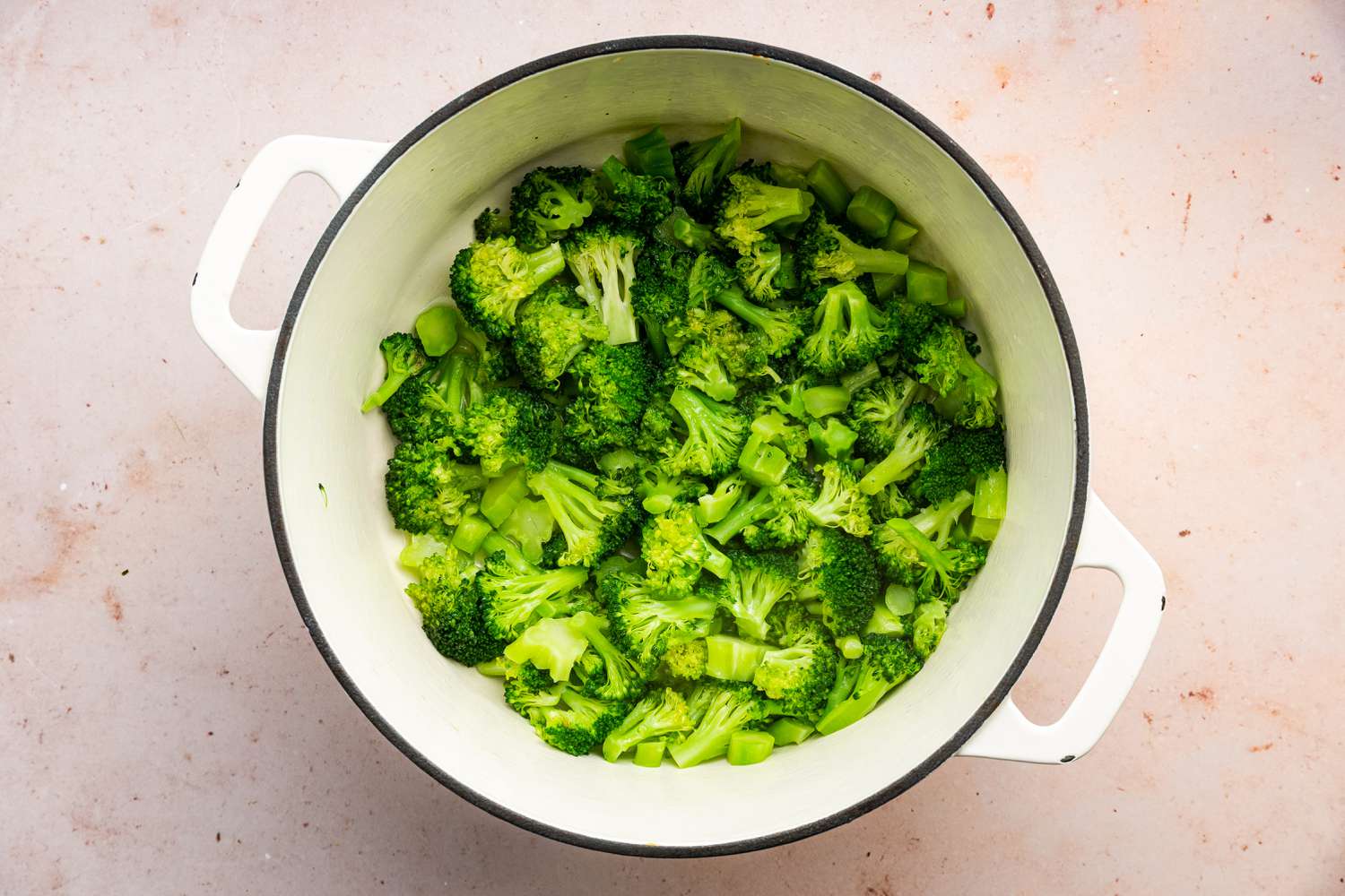 Steamed Broccoli in a Dutch Oven for Chicken and Broccoli Pasta