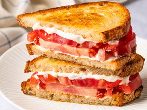 Tomato Sandwich on a white plate