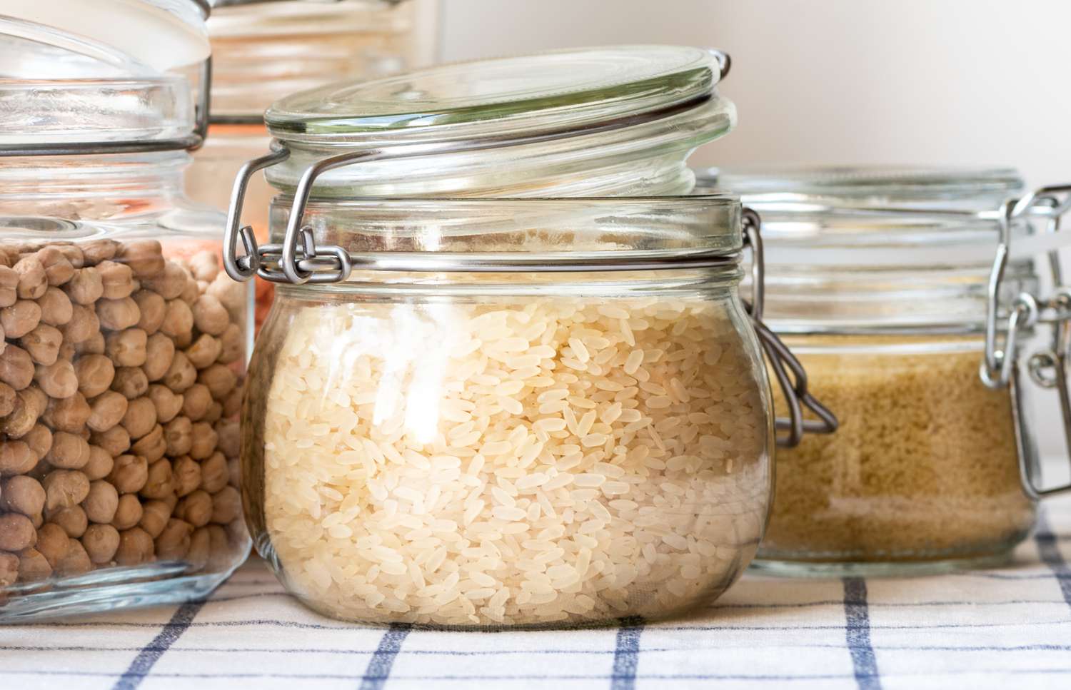 mason jars filled with various grains