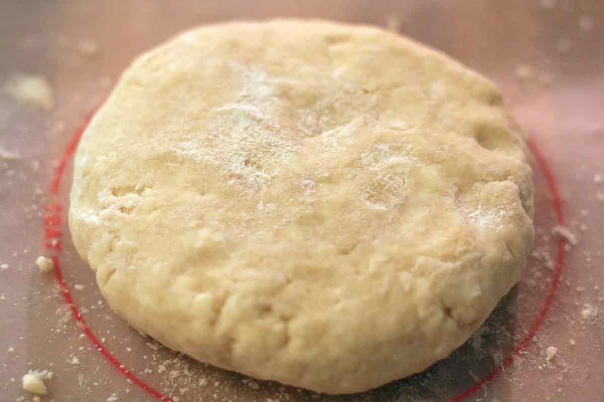Disk of dough to make the crust of a chicken pie.