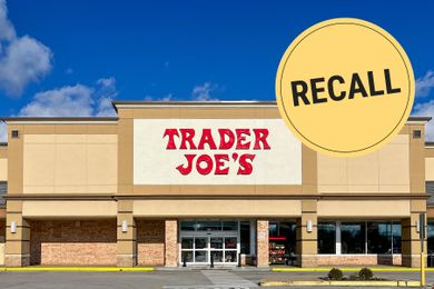 Trader Joes storefront with a yellow circular label stating RECELL overlay