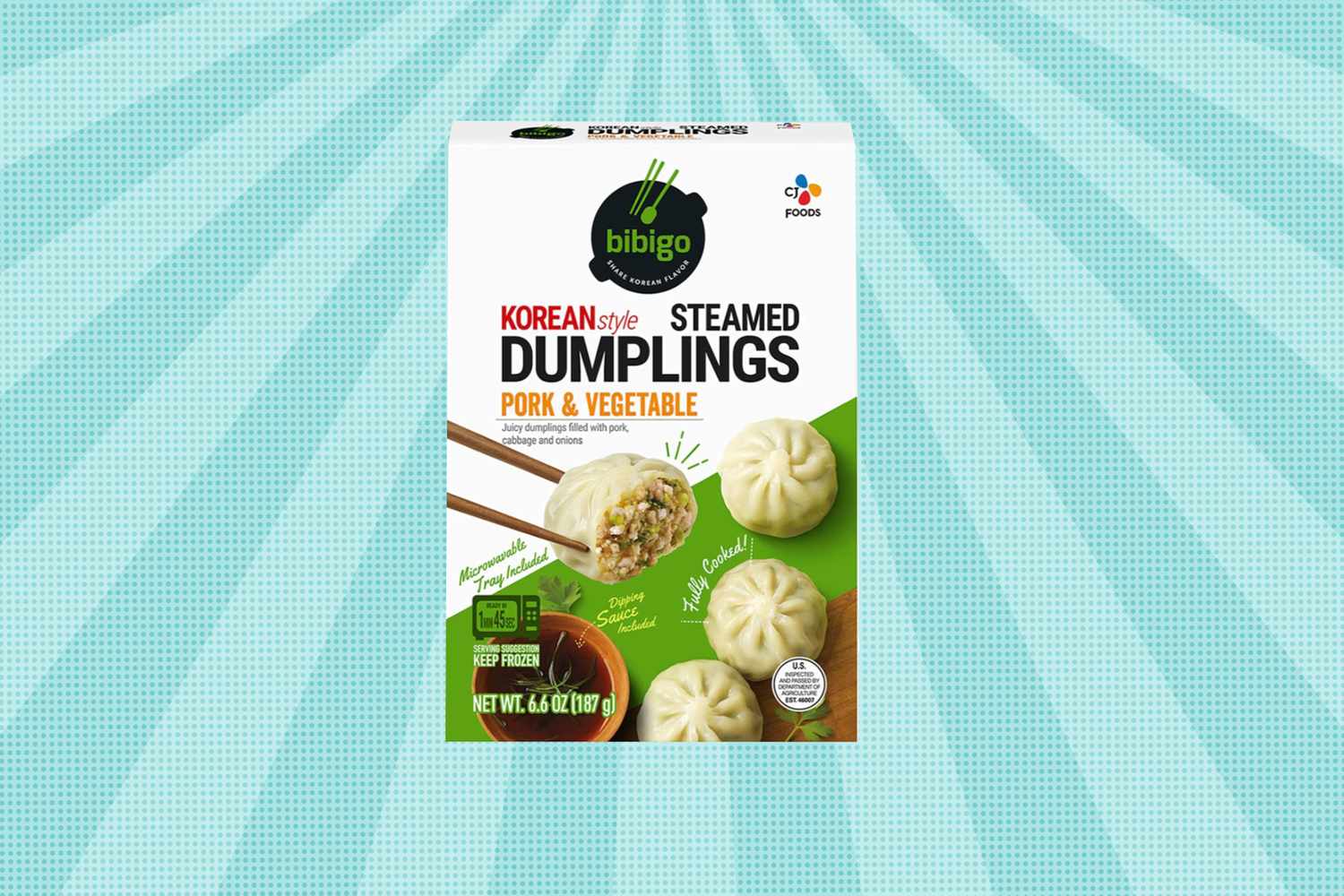 Box of Bibigo Koreanstyle steamed dumplings with pork and vegetable