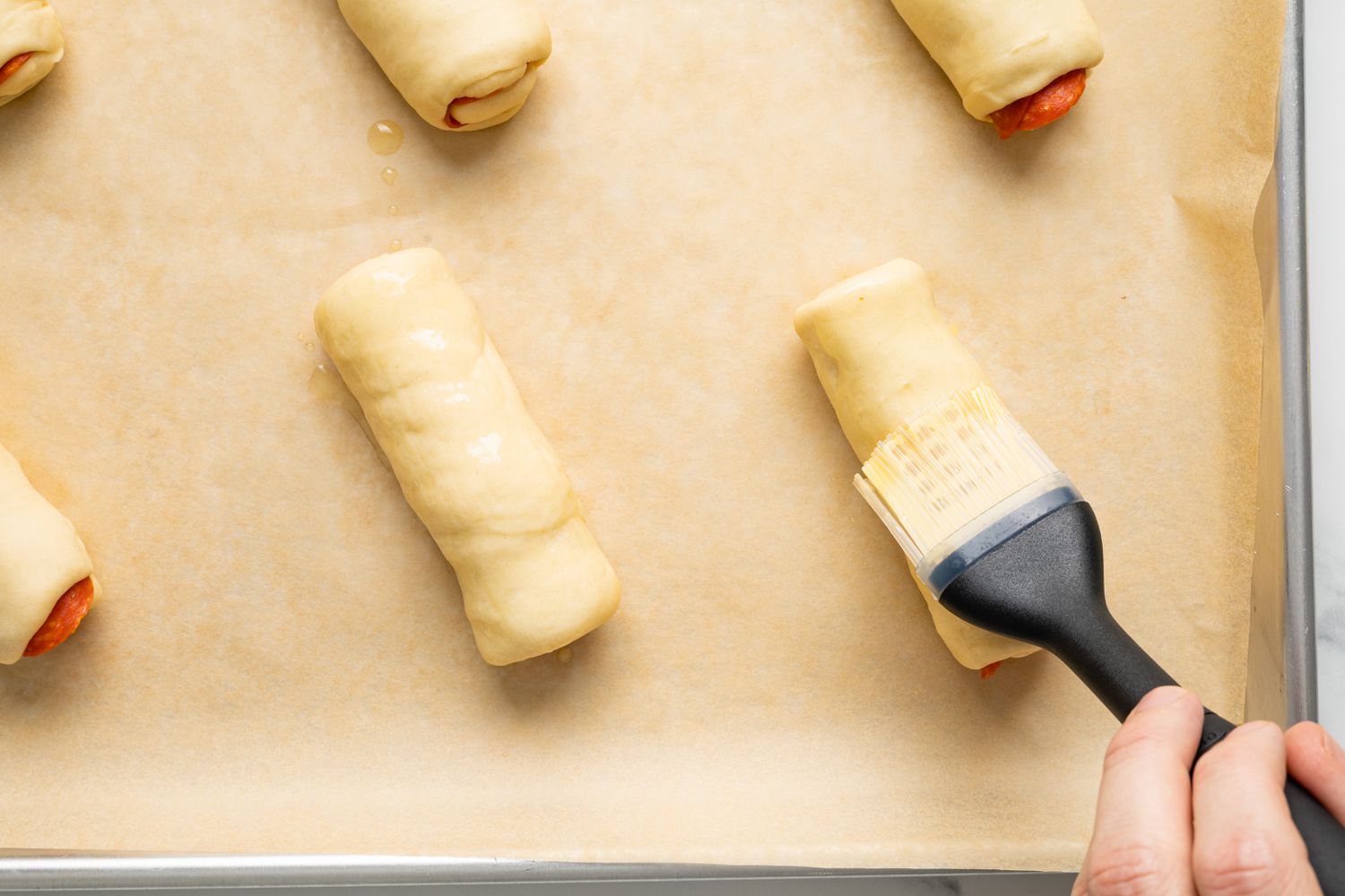 Butter Pepperoni Rolls on a Baking Tray