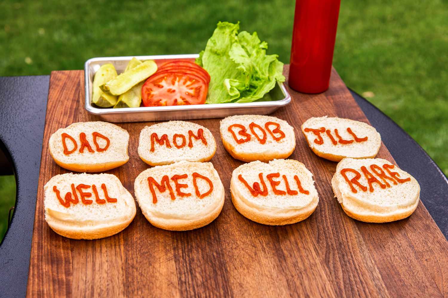 labeled burger buns