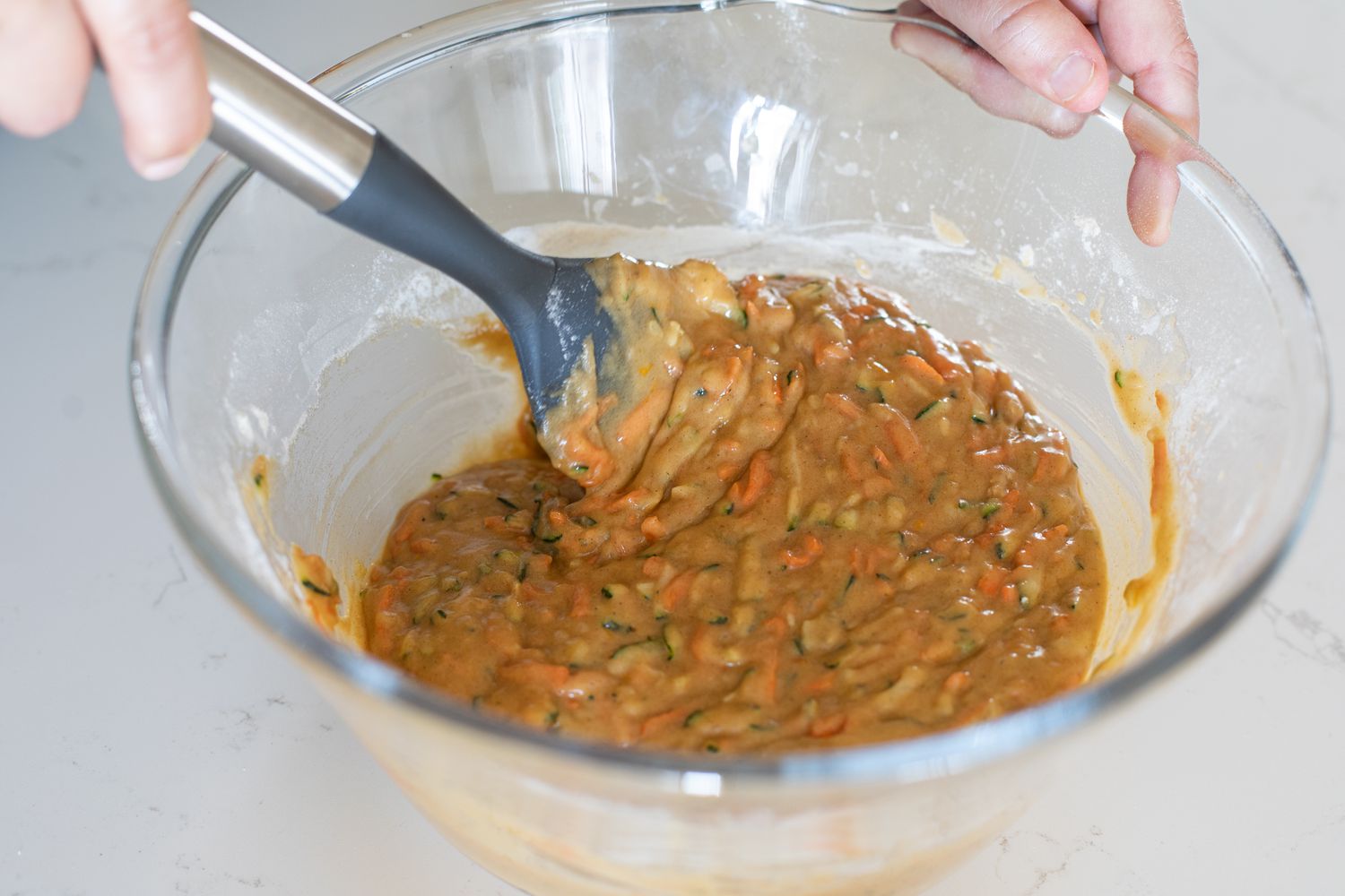 Zucchini and Carrot Added to Wet Ingredients for Bread 