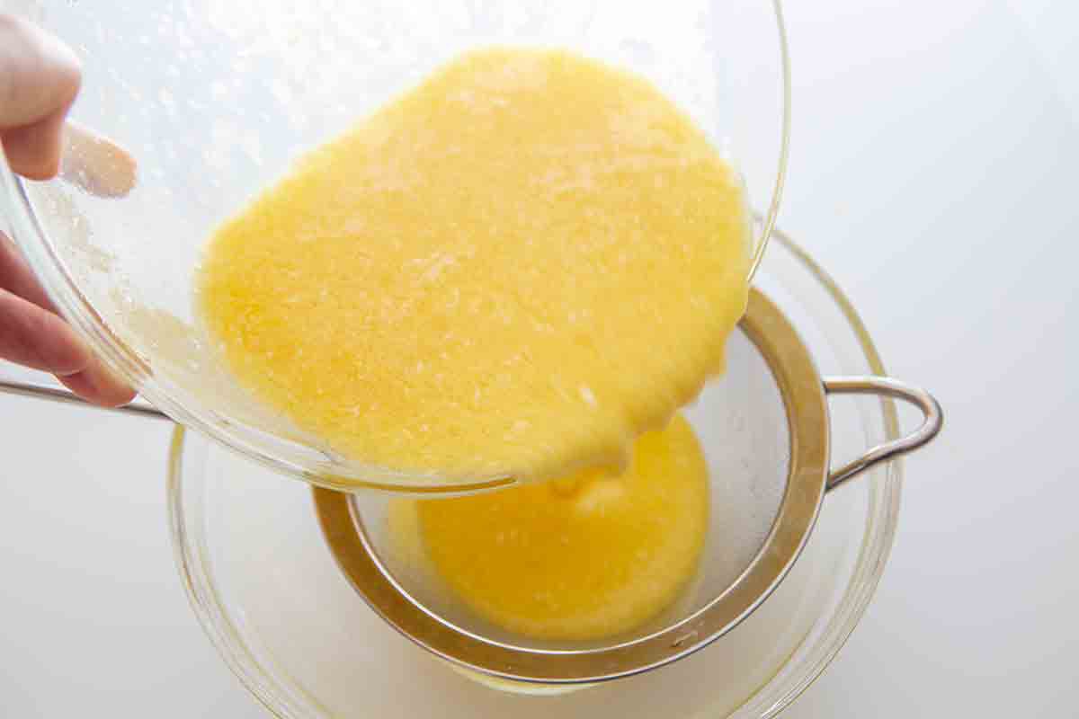 Strain lemon tart filling mixture