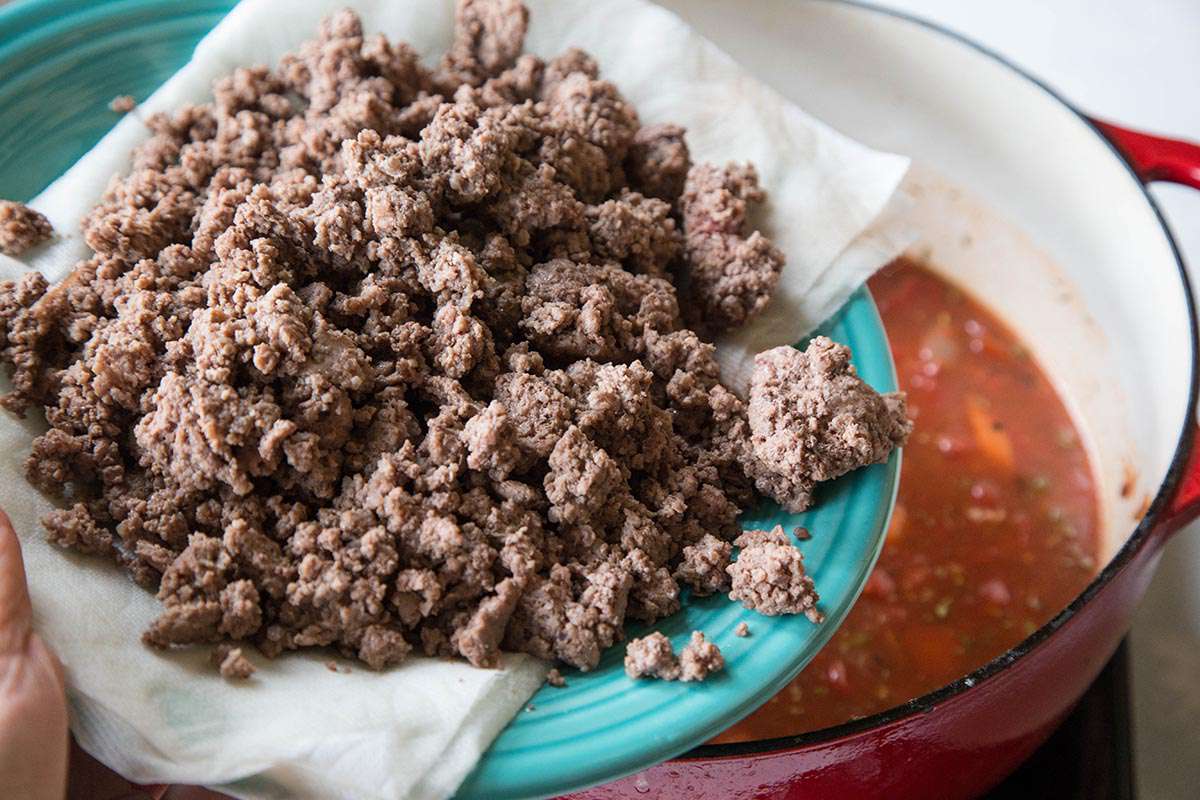 Cooked Ground beef on a plate 