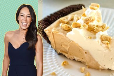 A person and a slice of pie on a plate side by side