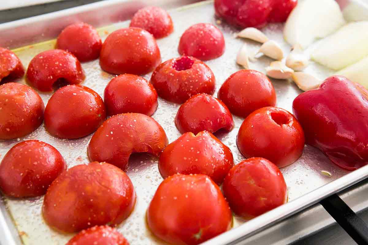 Roasting plum tomatoes for Roasted Tomato Soup