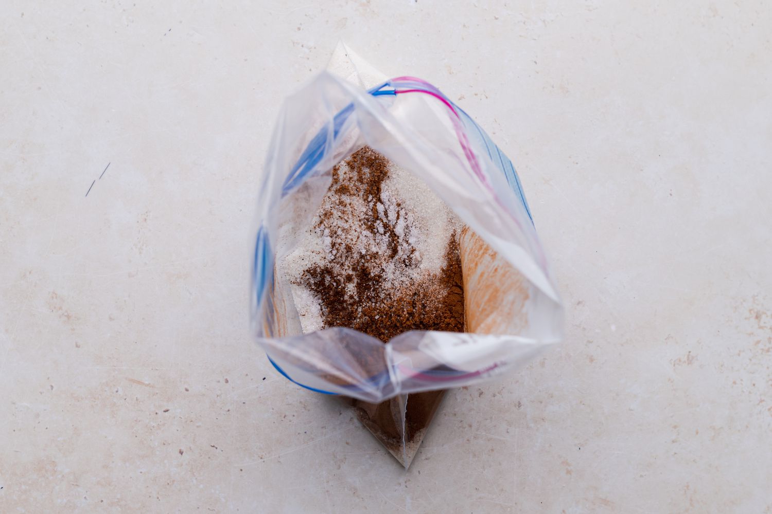 Zip top bag of sugar and spices to make a candied pecans recipe.