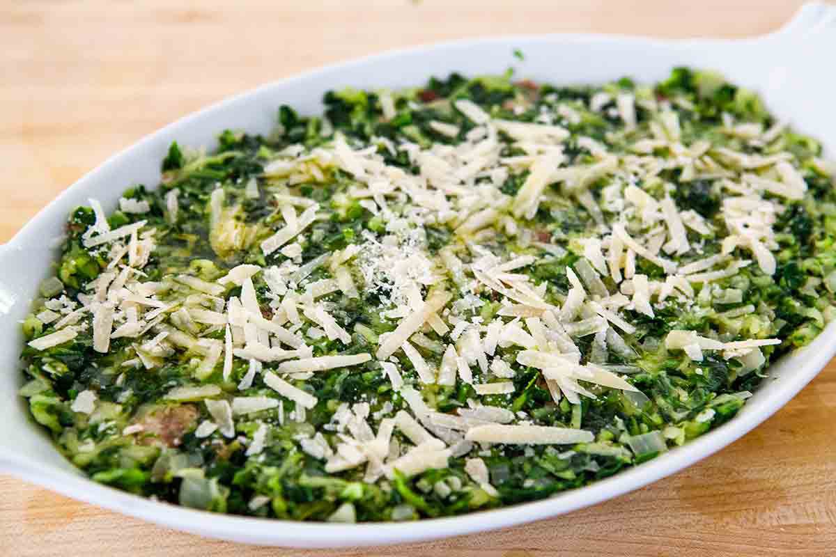 zucchini spinach gratin about to be cooked