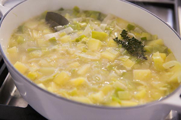 Potato Leek Soup Recipe simmering in pot
