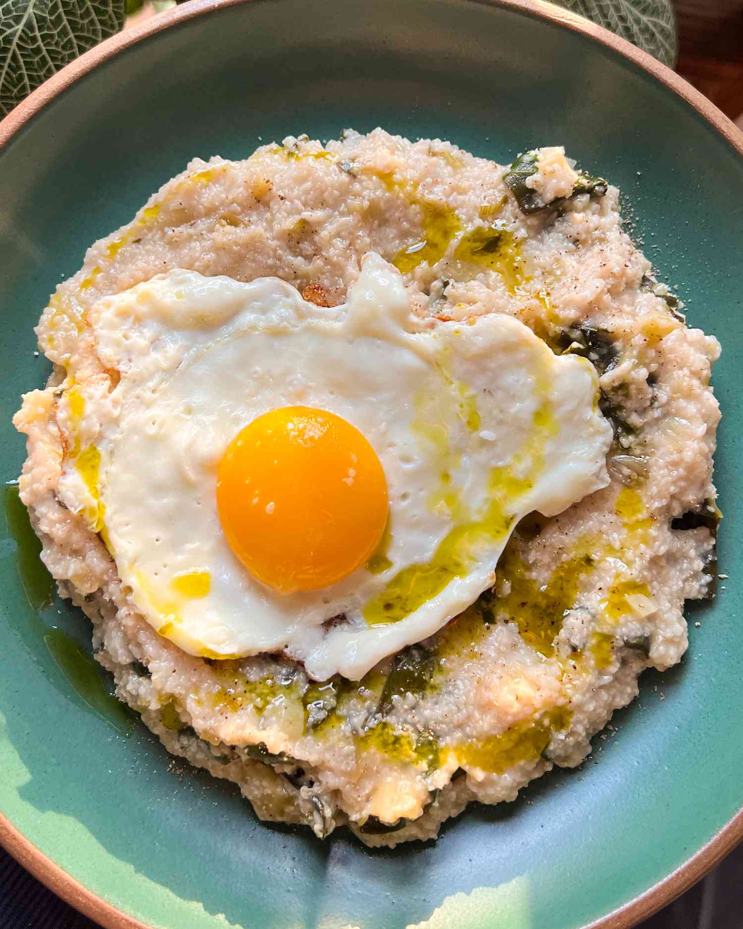 Overhead view of a plate of Ham and Cheese Oat Bran Recipe