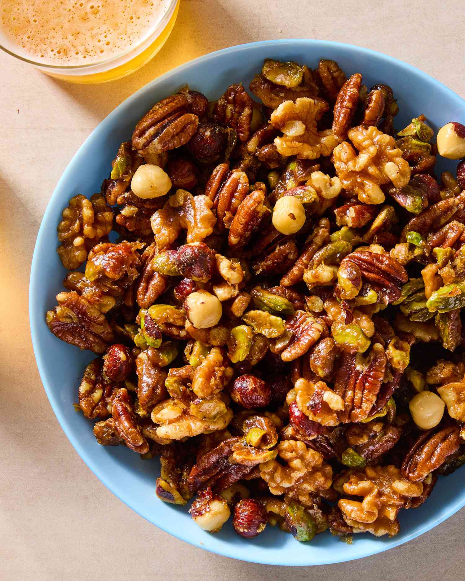 overhead view of a bowl of Classic Mixed Nuts