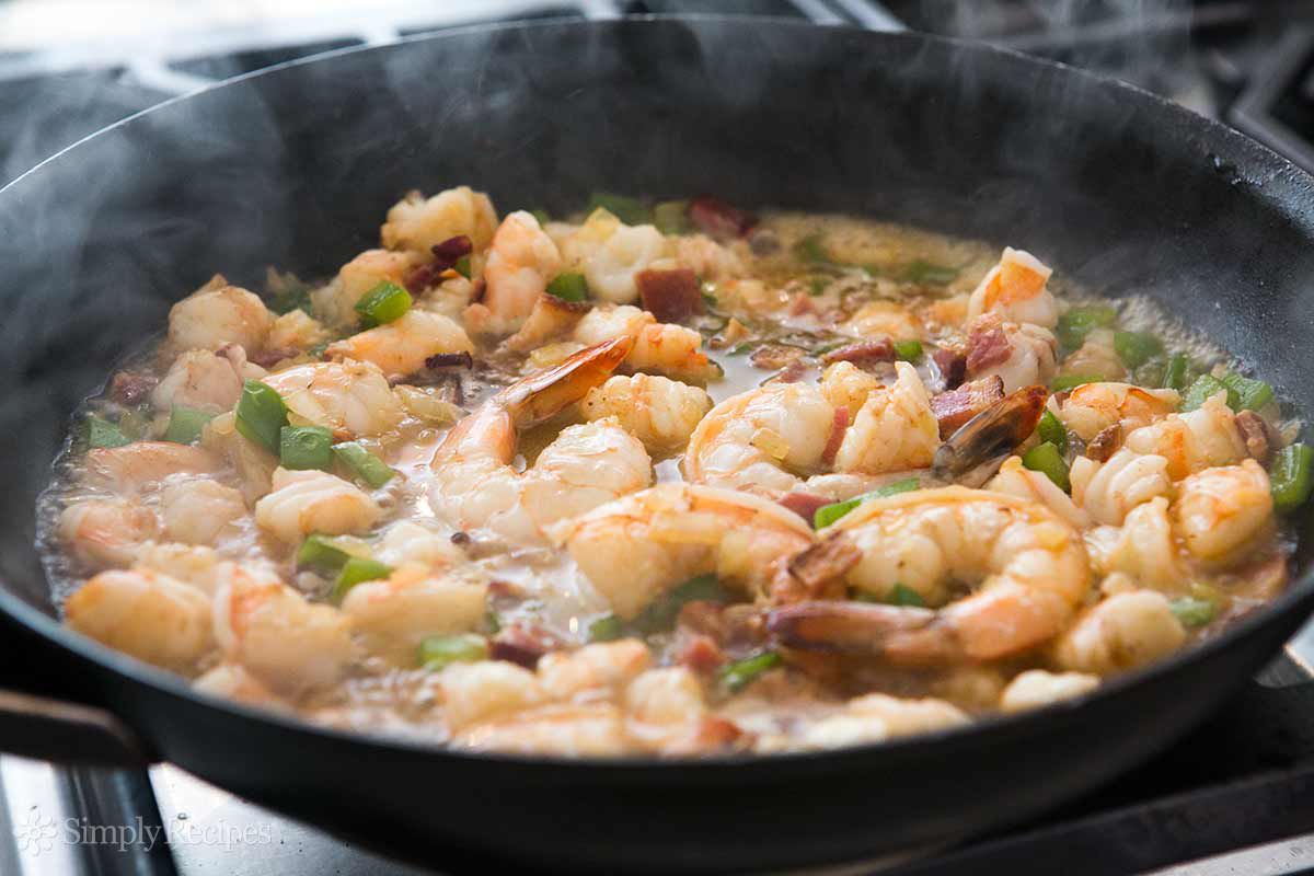 shrimp cooking in a pan