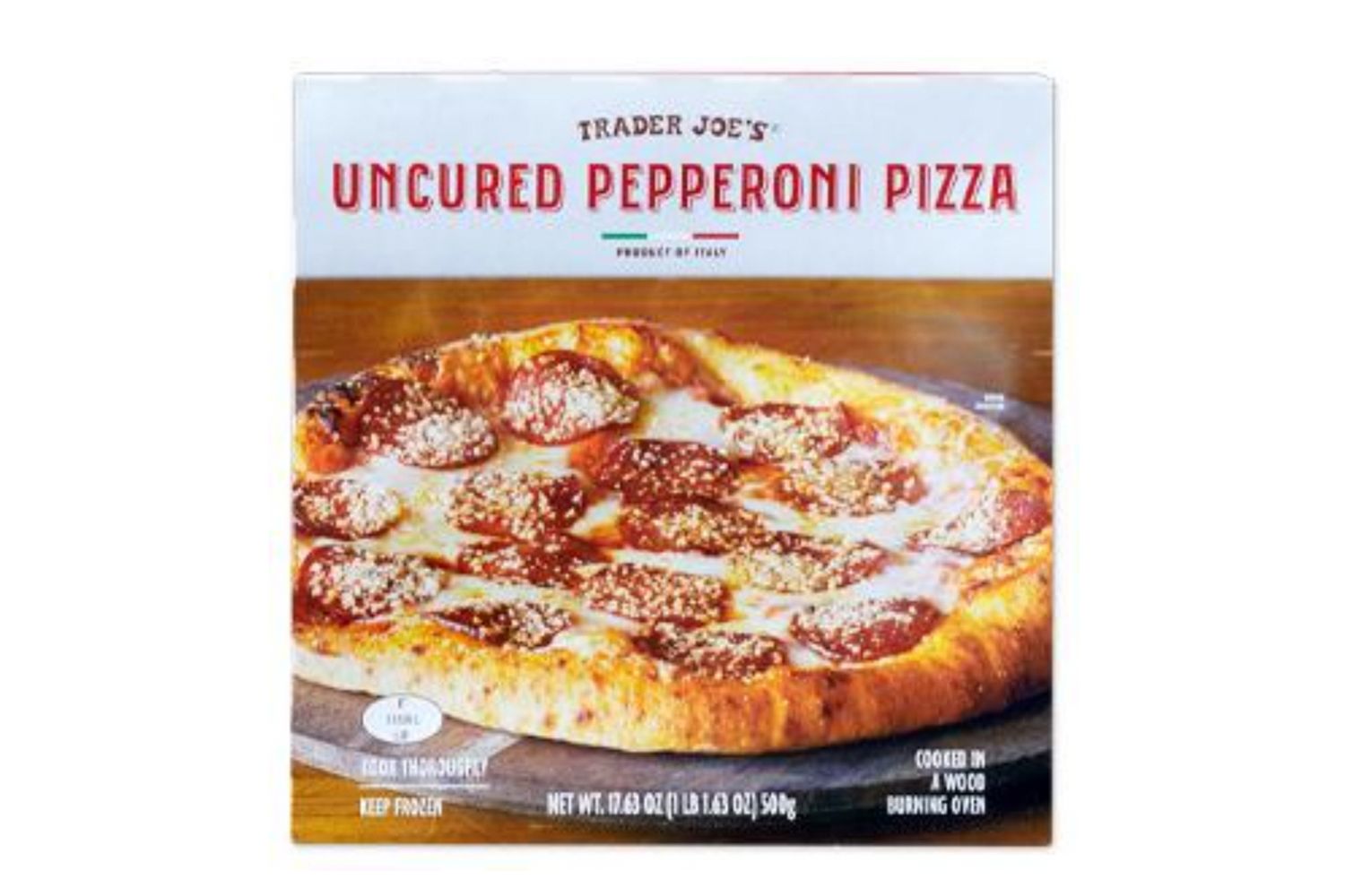 Trader Joes uncured pepperoni pizza packaging