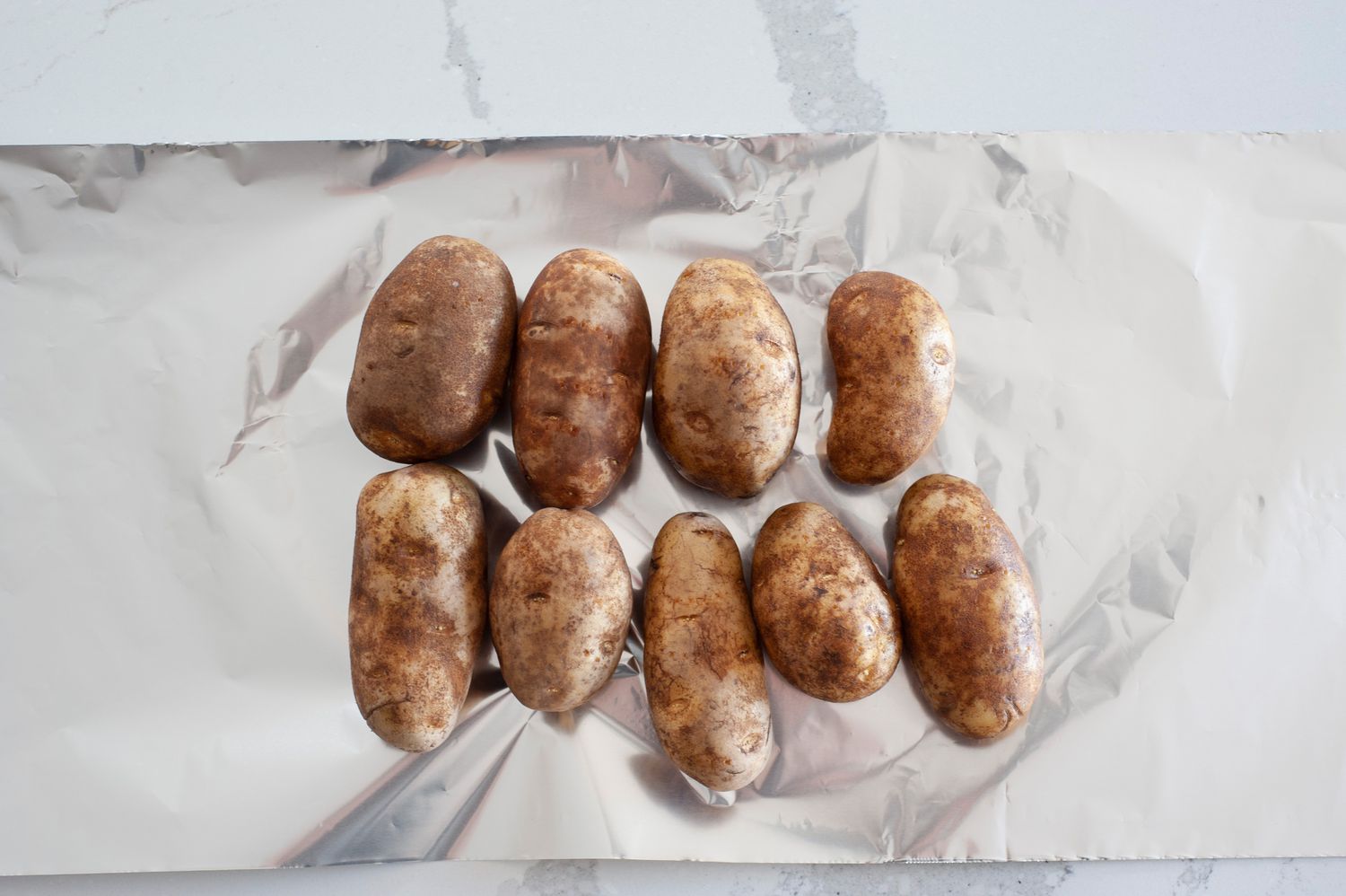 Potatoes on foil for twice baked potatoes 