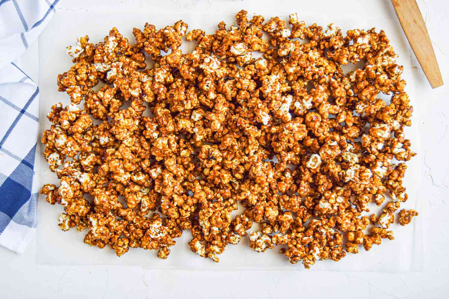 Caramel Corn (popcorn) on Parchment Paper 