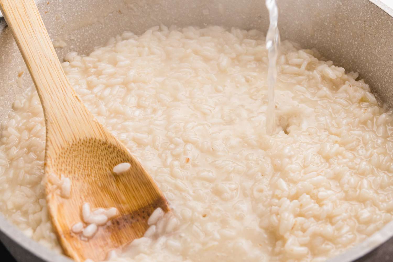 Liquid Added to Shrimp Risotto Rice