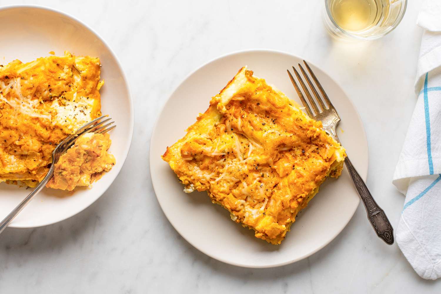 Easy Pumpkin Lasagna on a dish with a fork