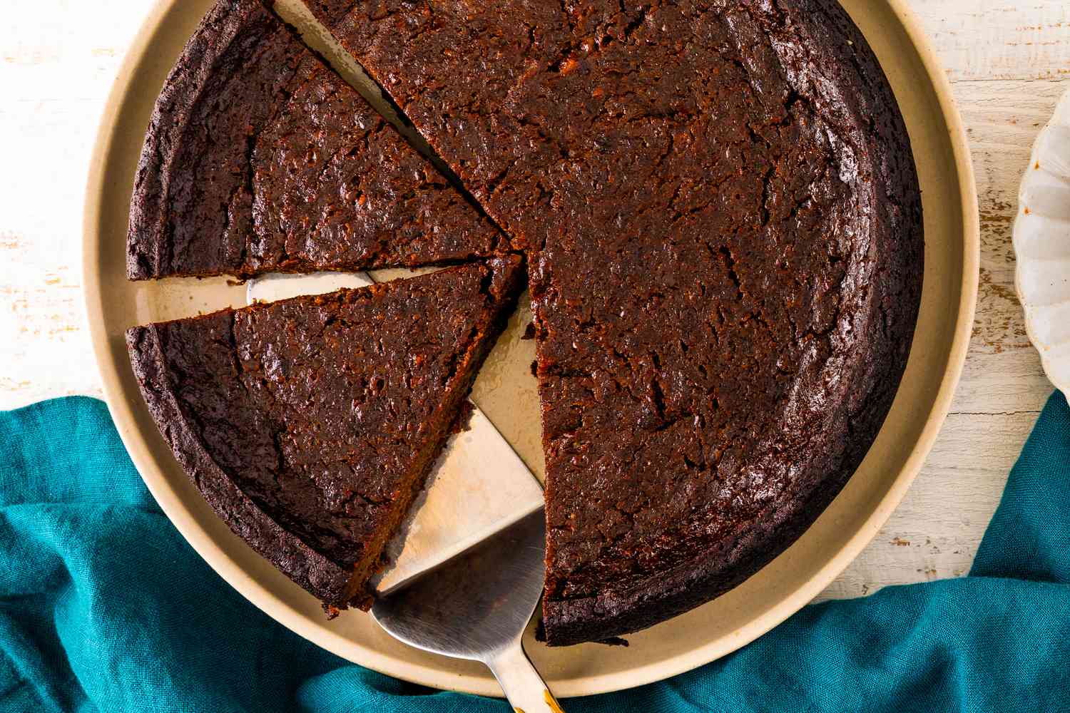 overhead view of Jamaican Black Cake with 2 slices cut
