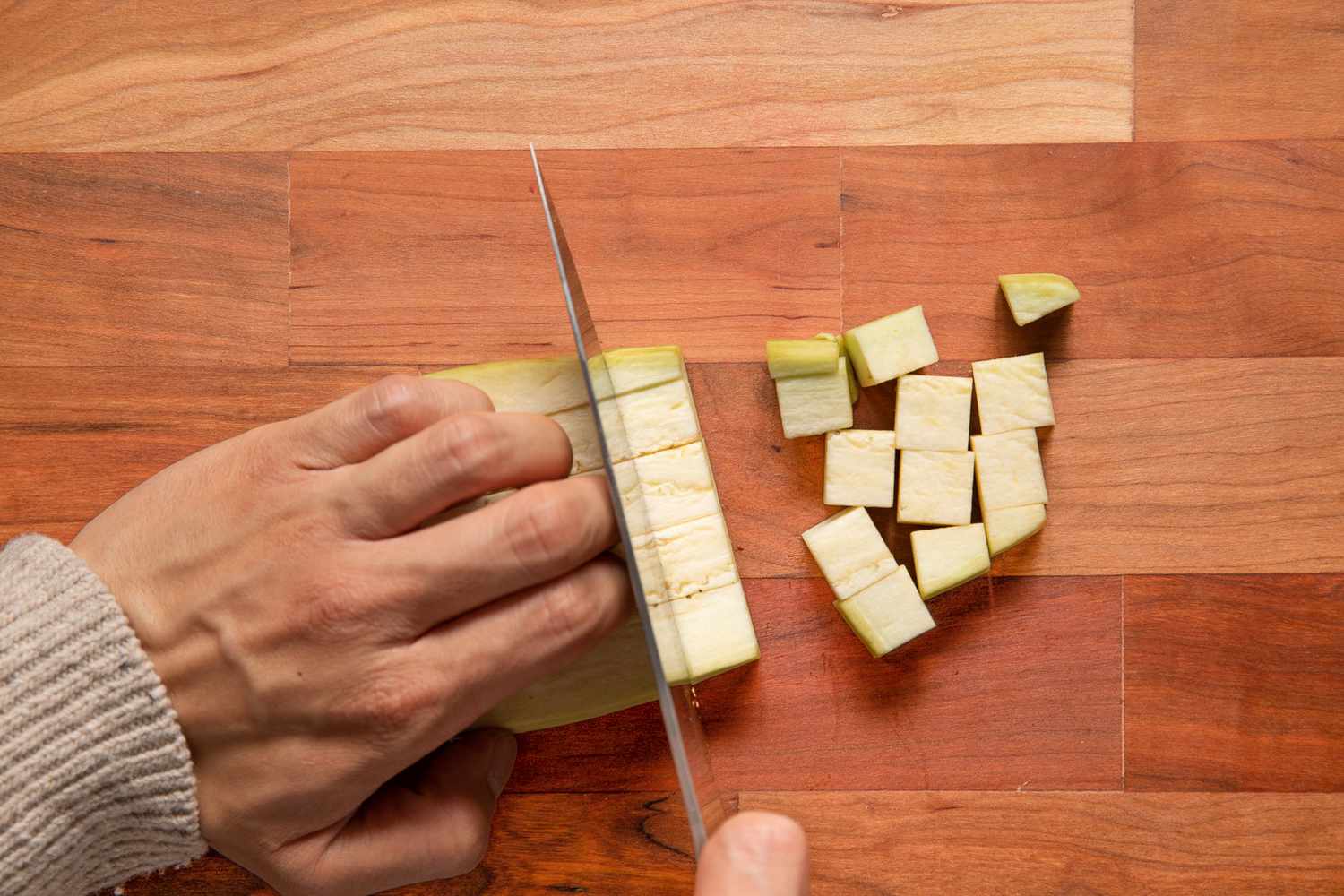 Spears Cut Into Cubes for Roasted Eggplant Recipe