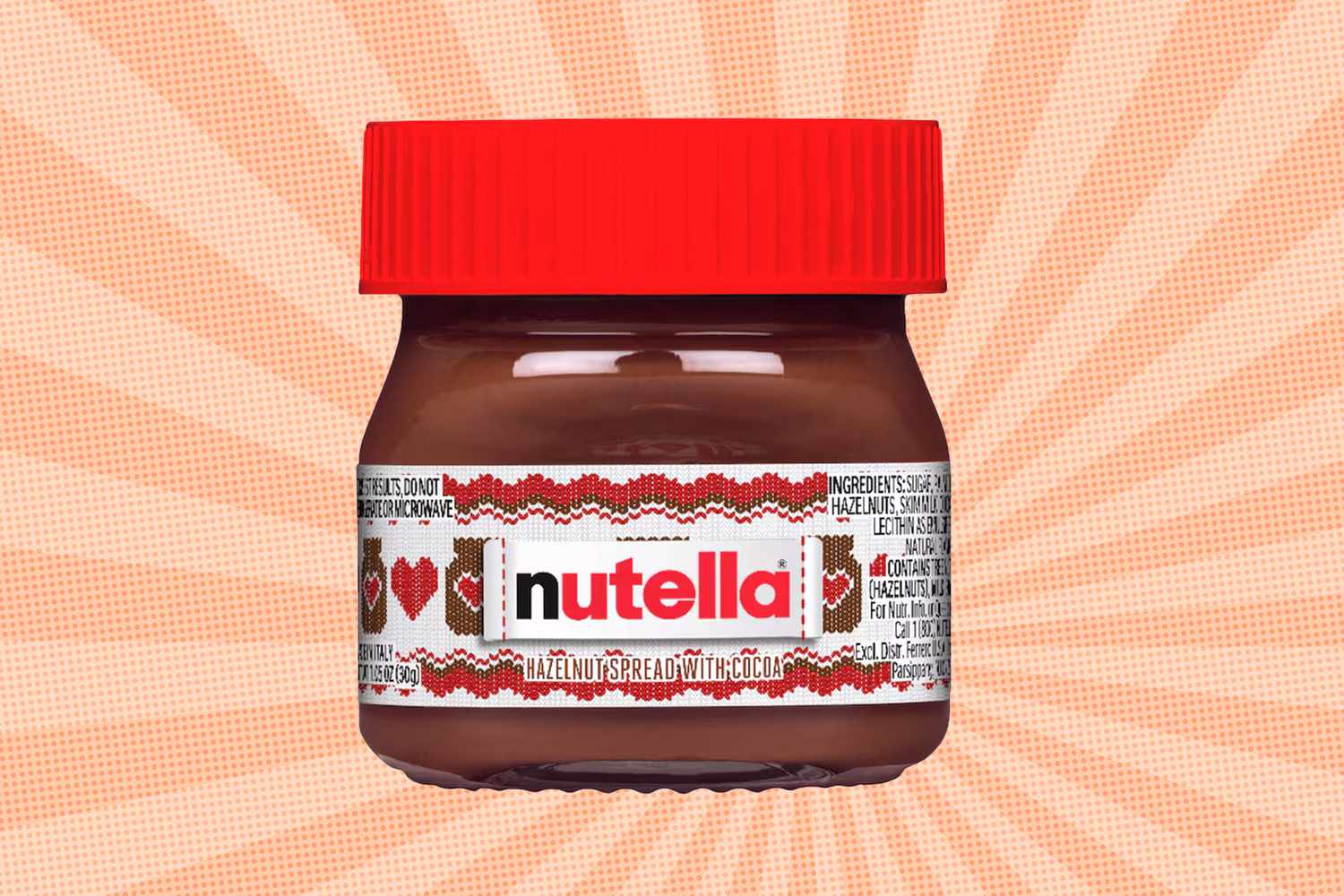 A jar of Nutella with a decorative label and red lid
