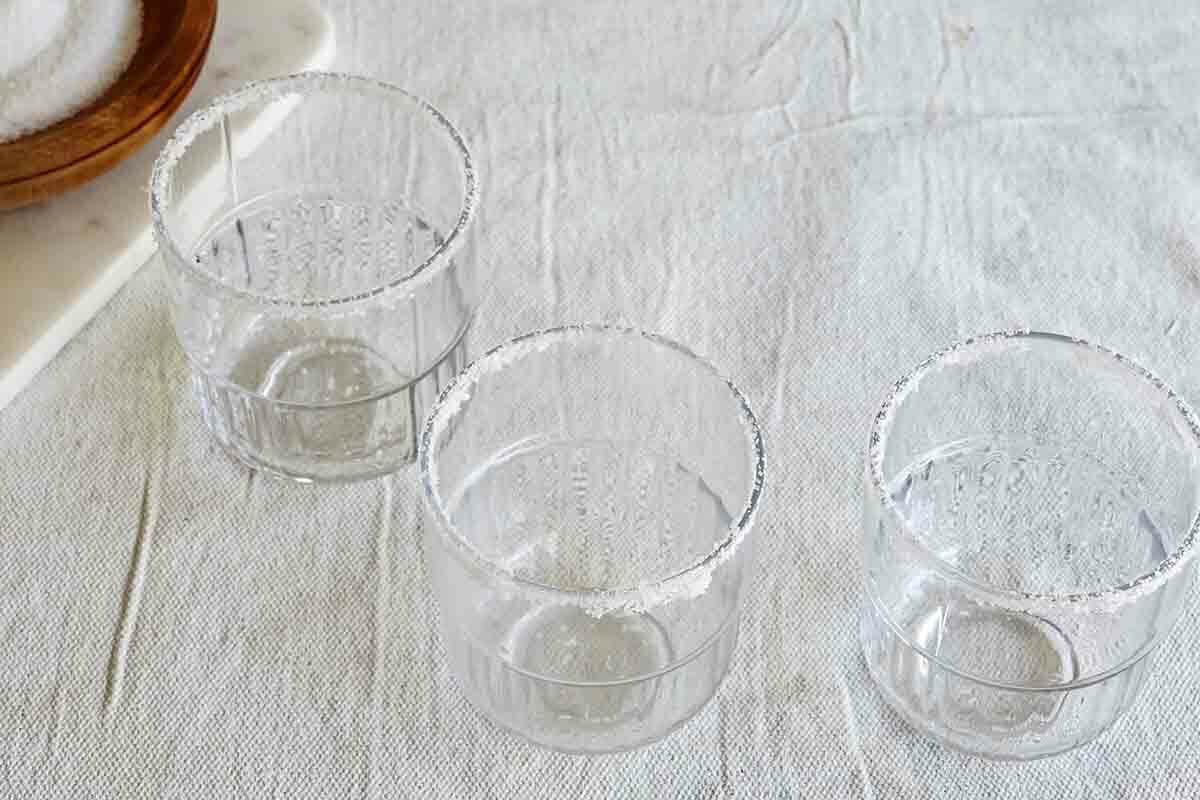 Watermelon margarita recipe prep the glasses