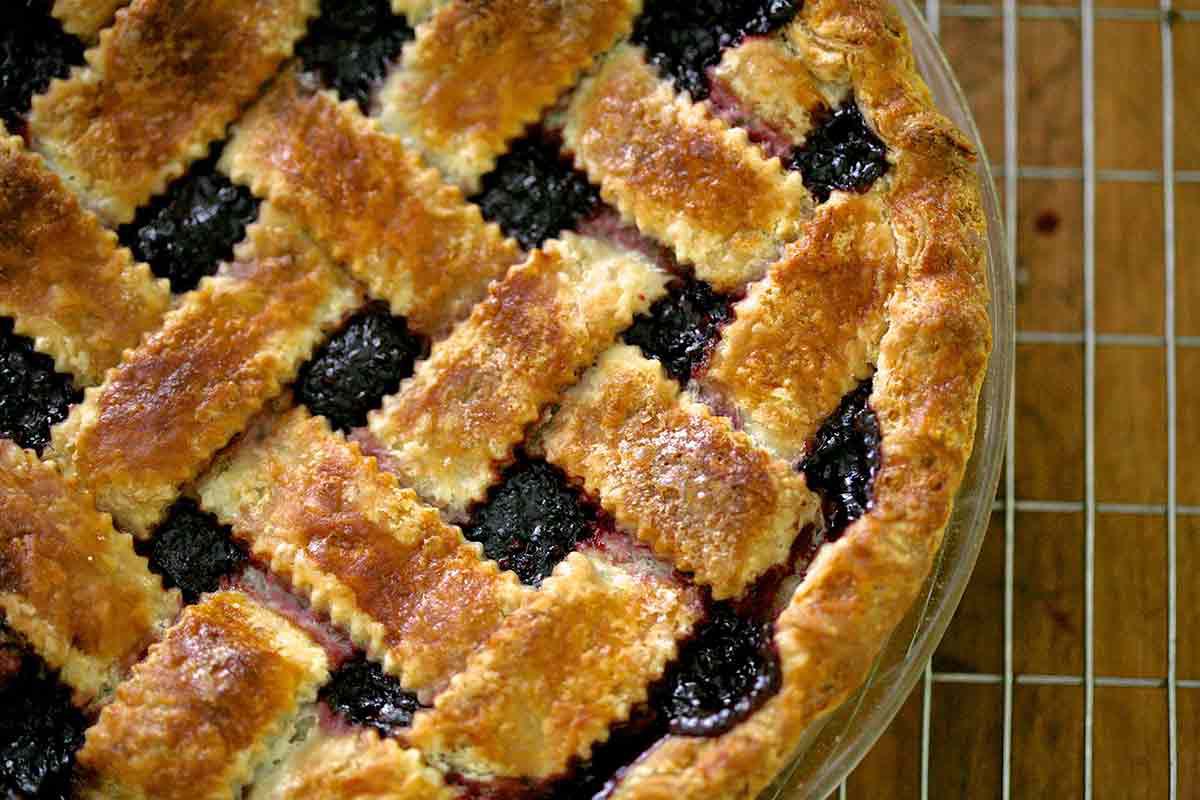 Baked homemade boysenberry pie