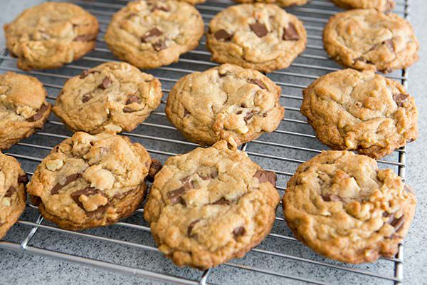 chocolate chunk cookies on cooling rack