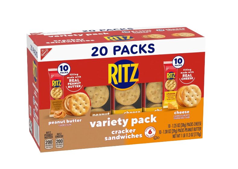 Ritz variety pack featuring cracker sandwiches with peanut butter and cheese fillings