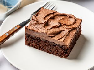 slice of devil's food cake on a plate