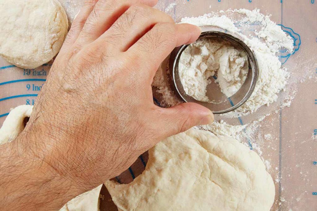 Cut angel biscuit dough into rounds