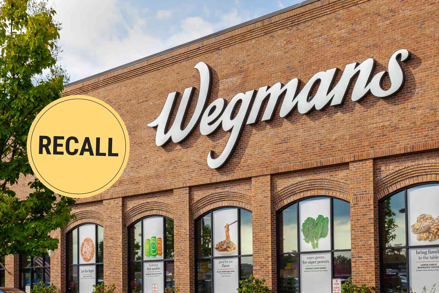 Wegmans storefront with recall sticker over it