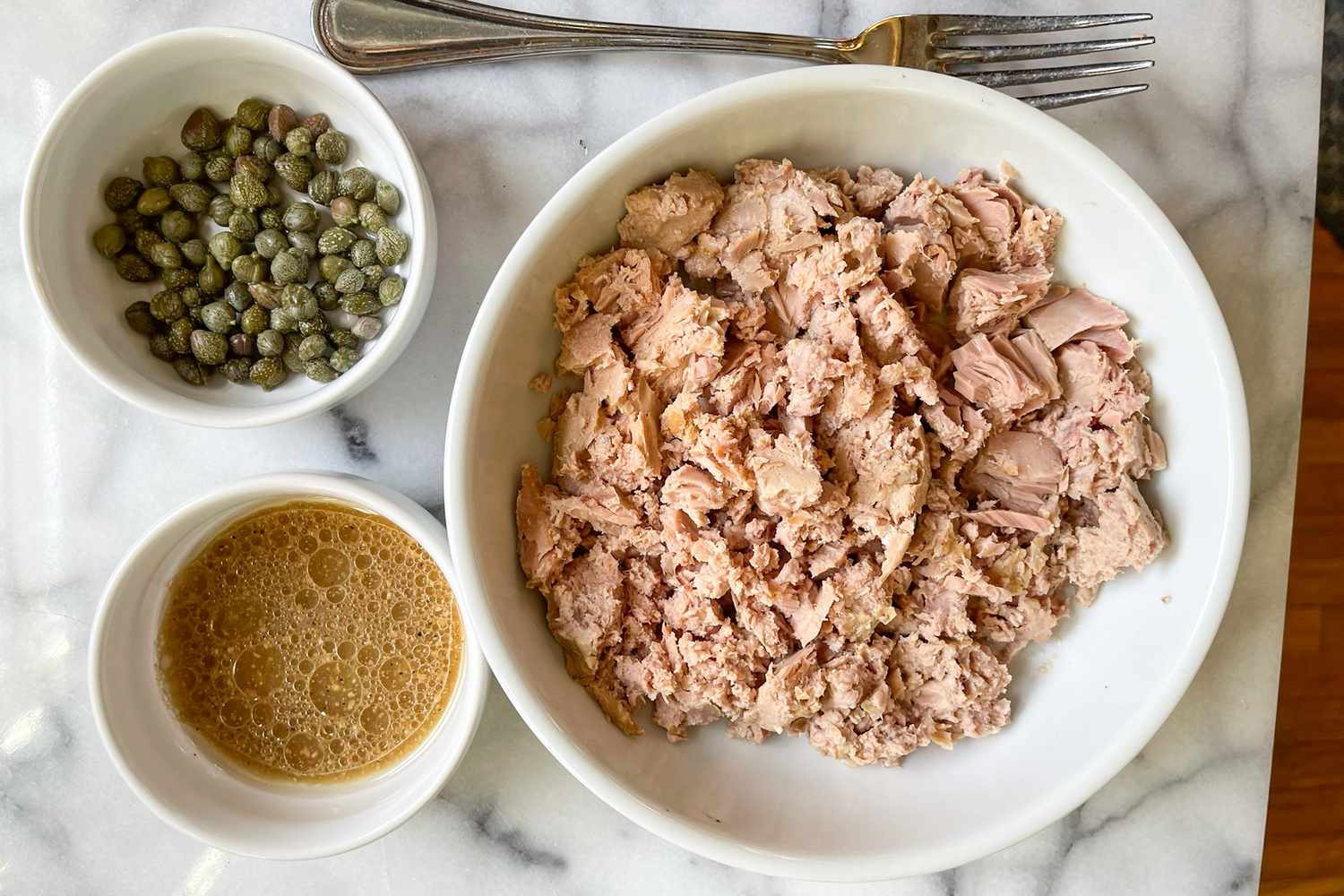 3-ingredient tuna salad ingredients in separate bowls