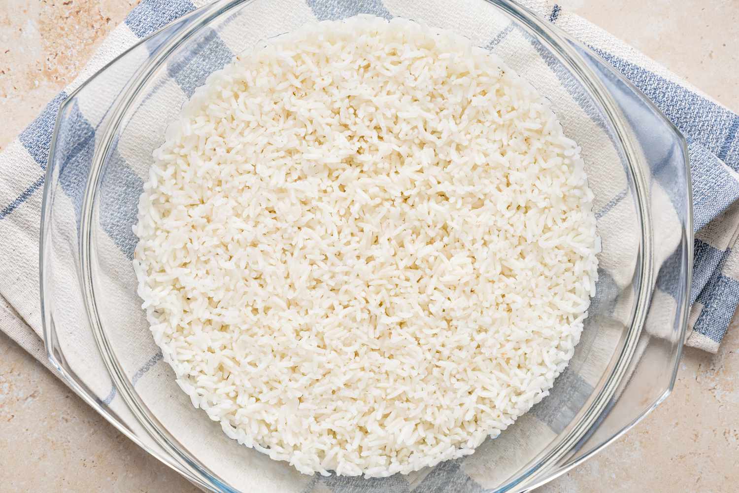 Microwave Rice in the Bowl over a Kitchen Towel