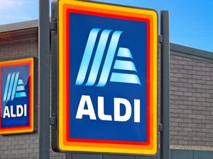 Aldi store sign with branding prominently displayed