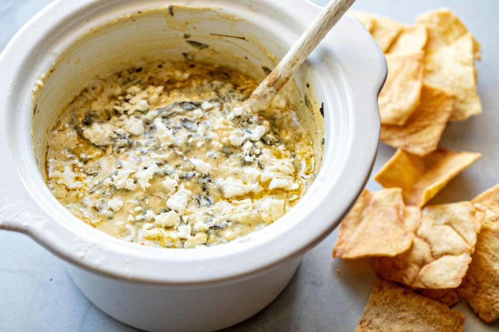 Spinach feta dip in the slow cooker