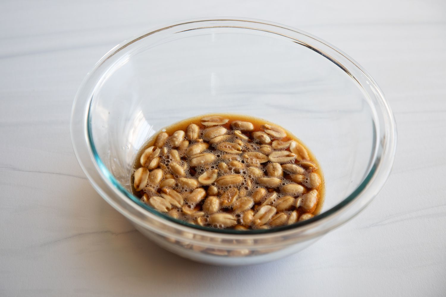 Peanuts soaking in porter to make Dixieland Peanut Pie with Porter.
