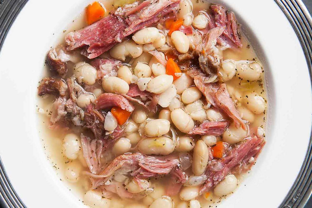 A bowl of ham and bean soup