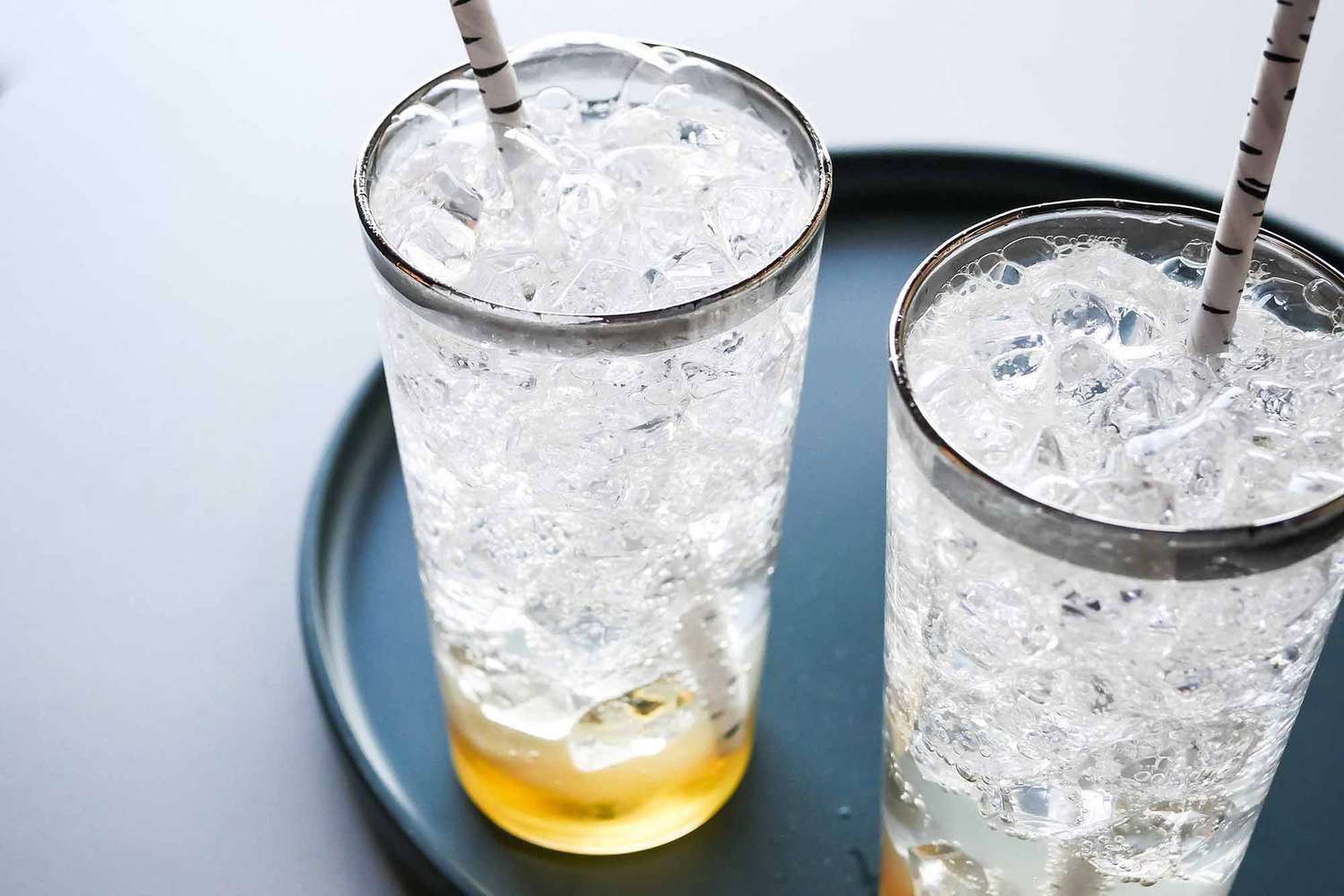 A shot of two earl grey tea and tonics ready to sip