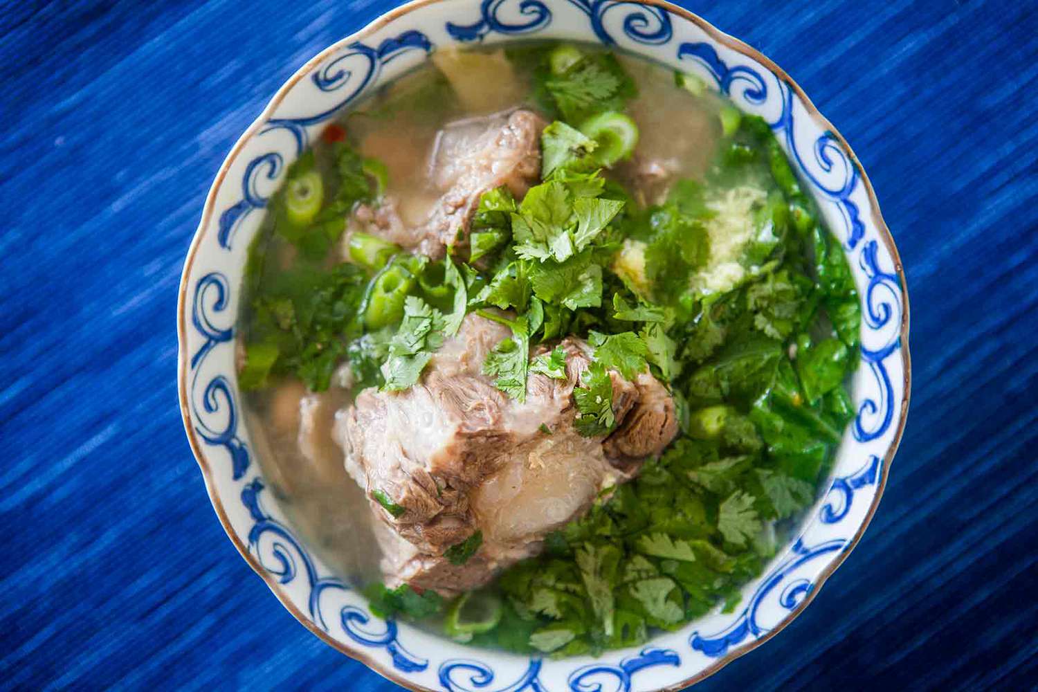 Hawaiin Oxtail Soup in a decorative bowl
