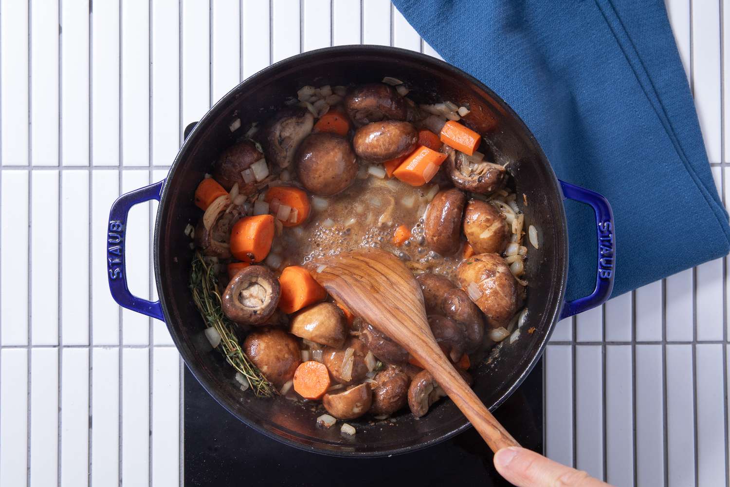 dutch oven deglazed with white wine and broth for chicken fricassee recipe