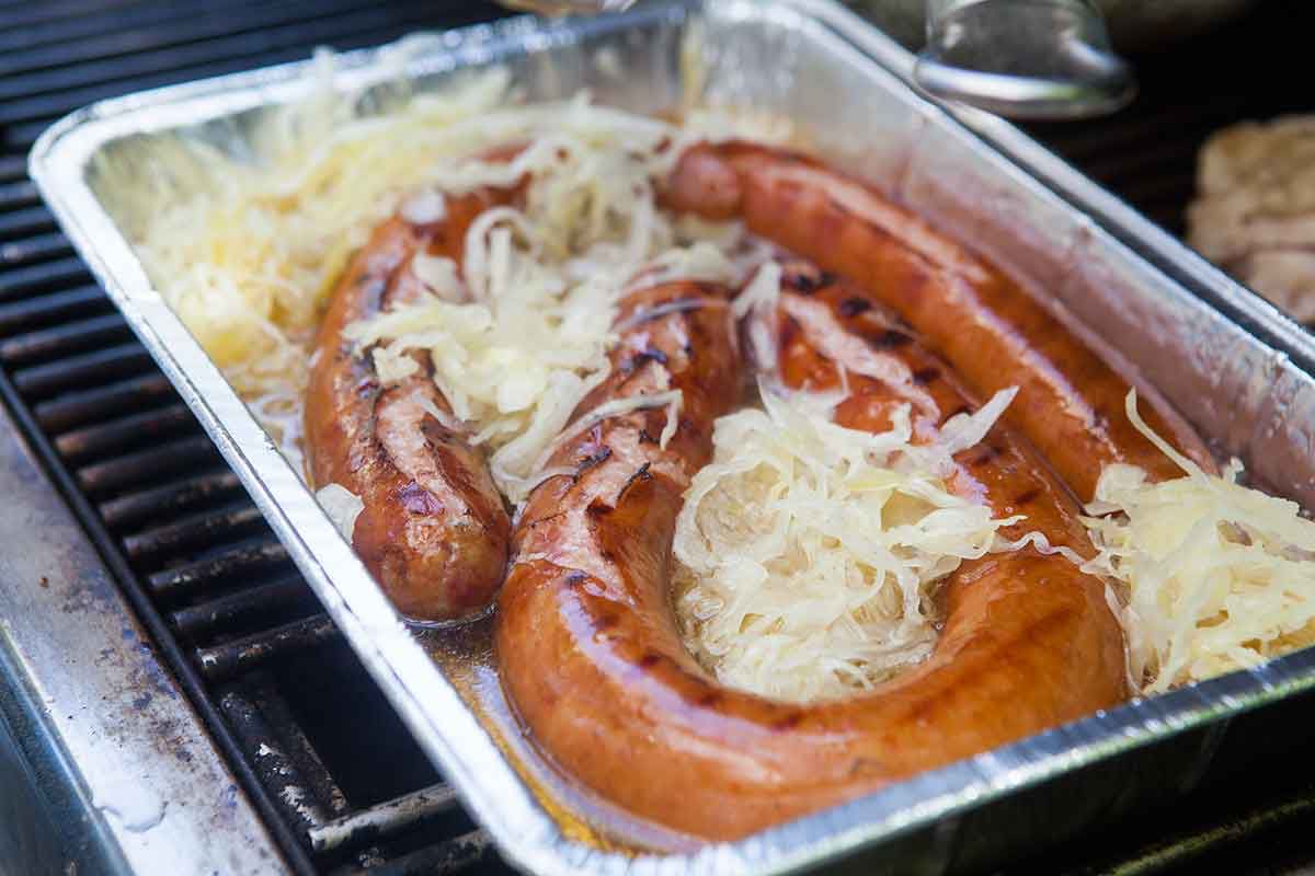 Sauerkraut and sausage on the grill