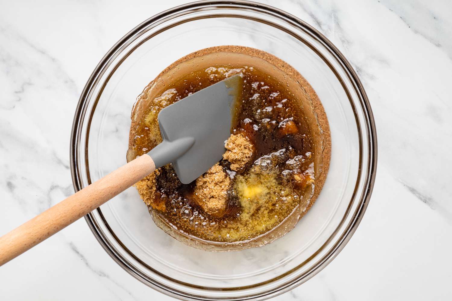 mix caramel ingredients in bowl